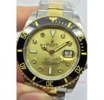 Swiss Rolex Submariner 2-Tone Case Gold Dial Black Ceramic Bezel Mens Watch